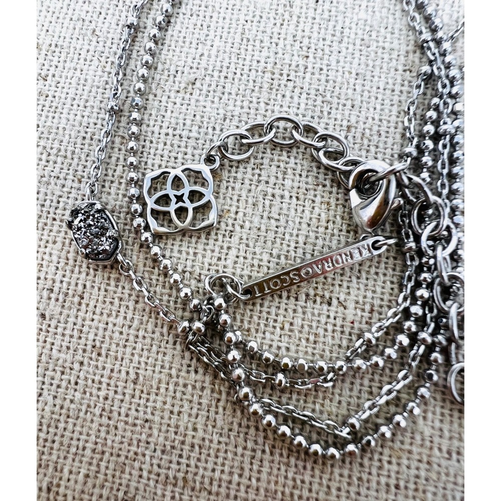 Kendra Scott Elisa Double Strand Necklace Rhodium Silver Black Drusy Layered - Picture 8 of 10